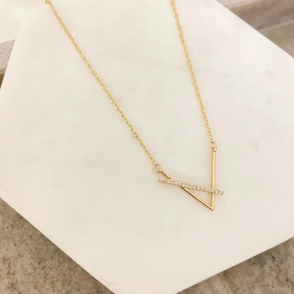 925 Sterling Silver V Necklace V-Shaped Necklace Geometric Bar Necklace - Picture 2 of 10